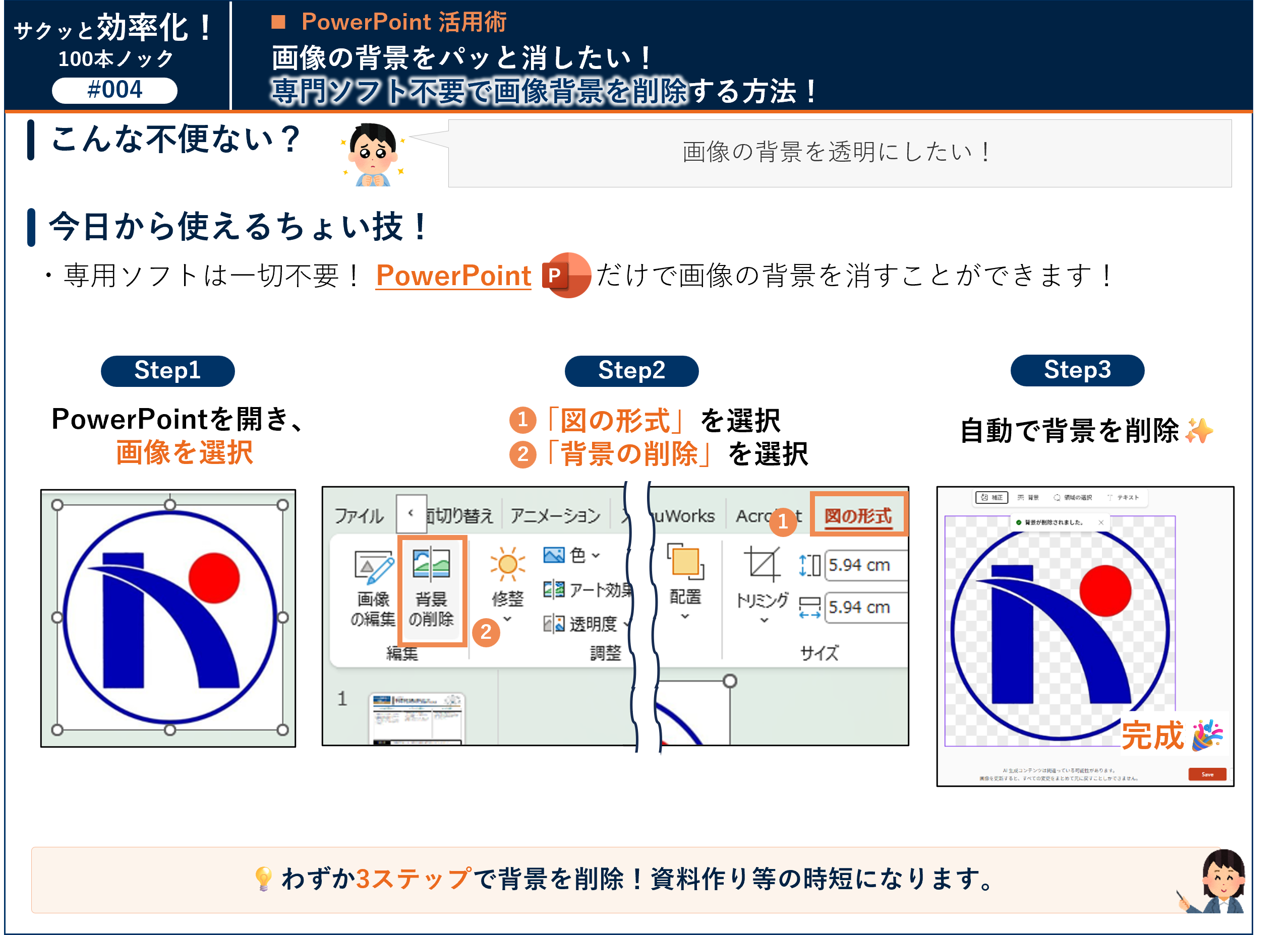 #004 PowerPointで画像の背景を専門ソフト不要で削除する方法